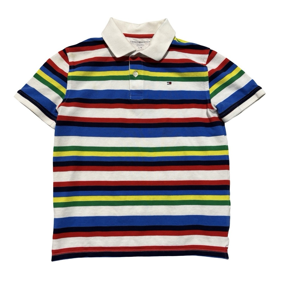 Tommy Hilfiger Boys Striped Polo Shirt Size Large (12-14) - 16 x 21